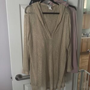 Elegant Beige Knit Swimsuit Coverup Dress
